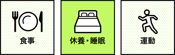 食事、休養・睡眠、運動